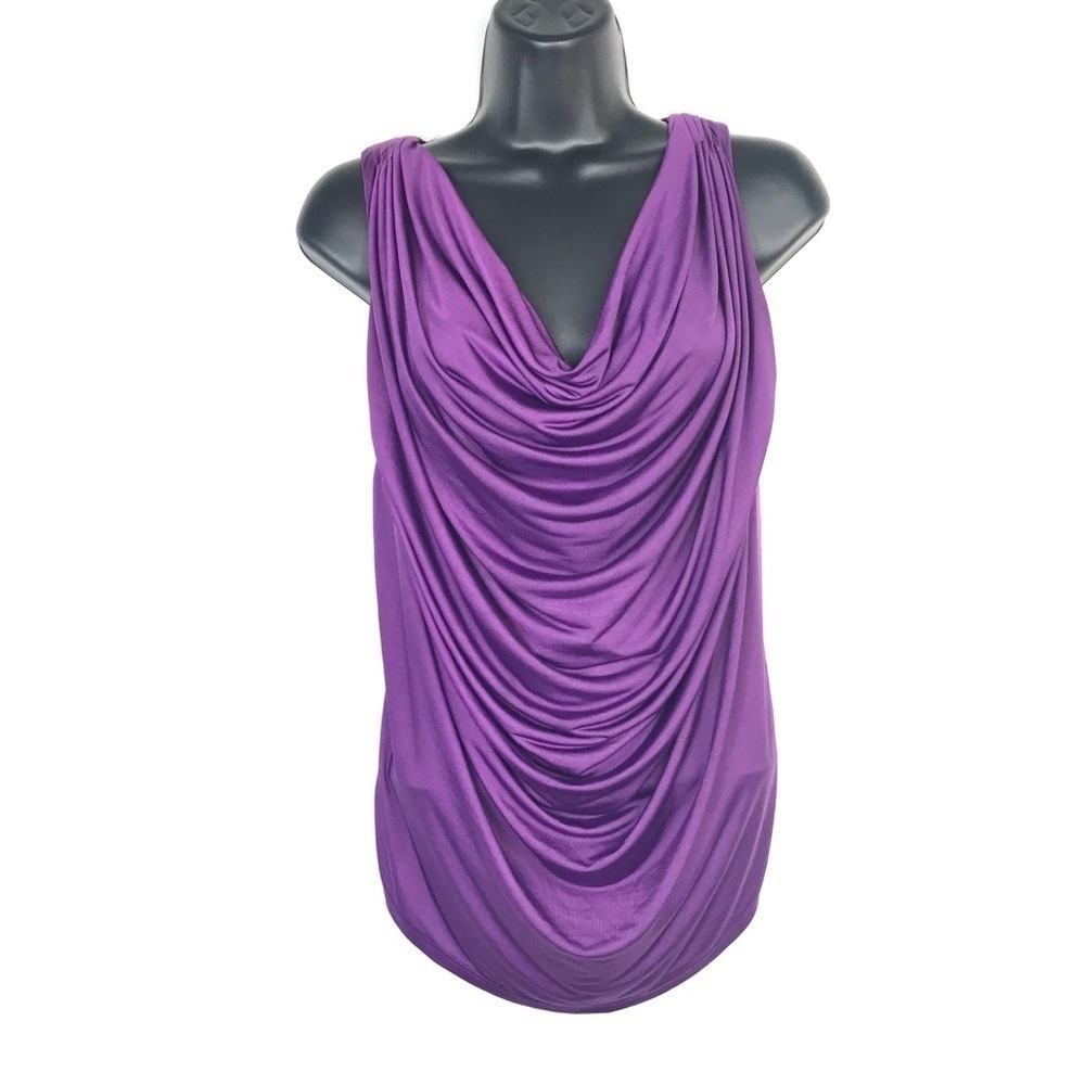 Womens Cowl Neck Draped Top Purple Black L Edgy Festival Whimsy Chic Statement